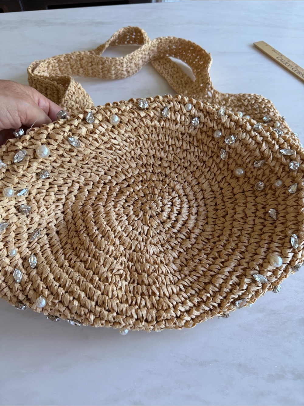 BtB Straw/raffia style Embellished Tote Bag - Natural. Lined, zip pocket. NWOT! - Picture 10 of 13